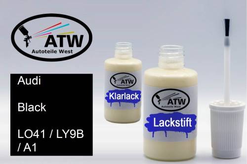 Audi, Black, LO41 / LY9B / A1: 20ml Lackstift + 20ml Klarlack - Set, von ATW Autoteile West.